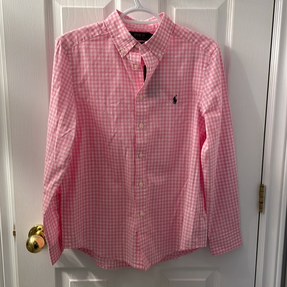 Polo Ralph Lauren pink gingham button down shirt. Size youth L (14-16) - Picture 5 of 6